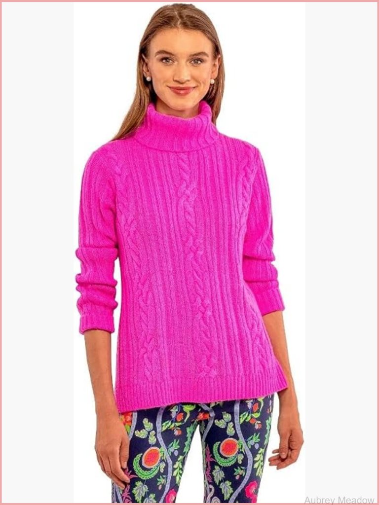 Cable Knit Turtleneck Pullover Sweater With Side Slits